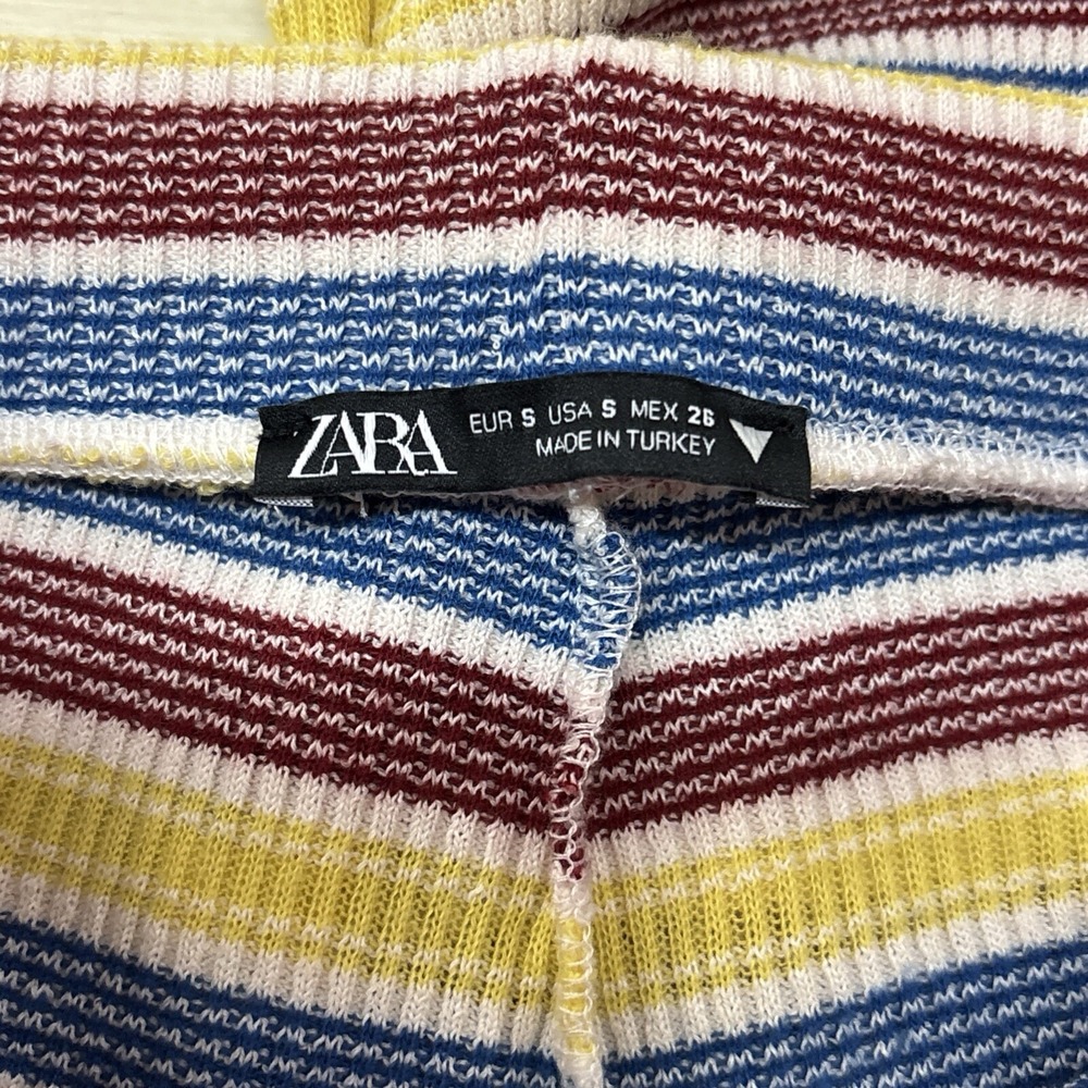Zara Pants Womens Sz S Knit Striped Colorful Pull On Yellow Red Blue Ribbed - Picture 11 of 12